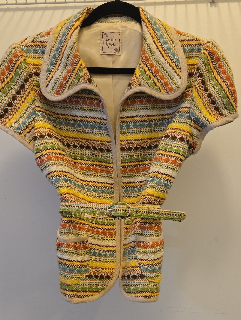 Nanette Lepore Multicolor Embroidered Cap Sleeve Jacket with Belt